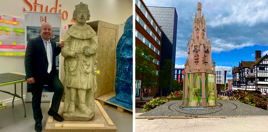 3D printed sculpture of Henry VI and an rendering.